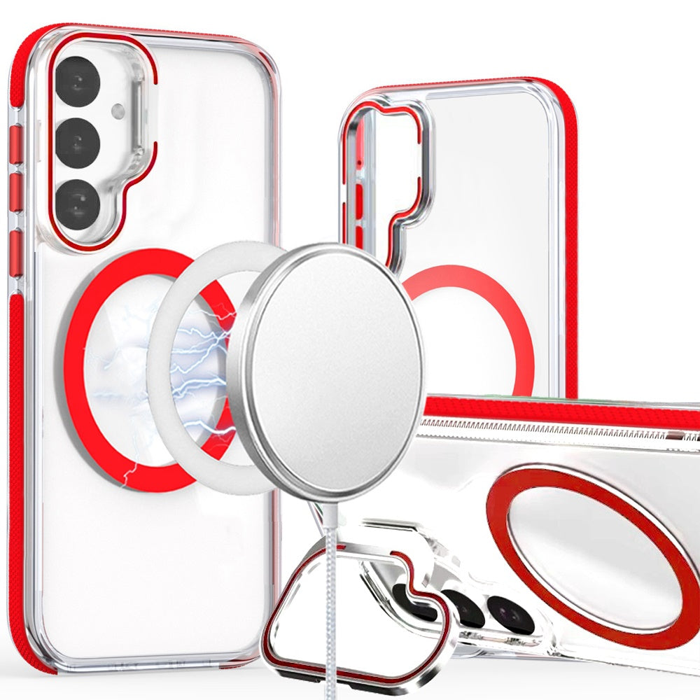 For Samsung Galaxy S22 Ultra Hybrid Clear Invisible Camera Bracket Stand [With Magsafe Magnetic Circle] Shockproof Color Frame Case Cover