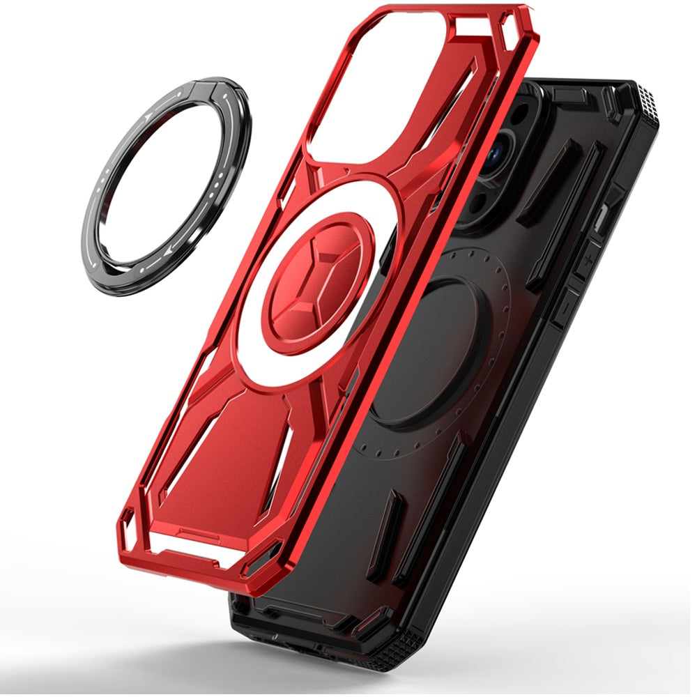Phone Case for Apple iPhone 14 Pro Max Magnetic Ring Circle Stand Shockproof 360 Rotating Kickstand Hybrid Armor Anti Slip Protective Grip Frame Cover Red