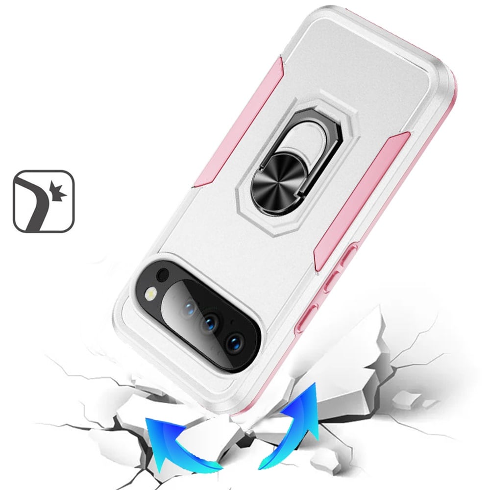 For Google Pixel 10 / 10 Pro Hybrid Rugged Tough 2in1 Drop-Proof Protection Military Grade Armor with Metal Ring Stand Case Cover