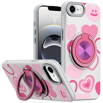For Apple iPhone 16e Pattern Design Hybrid with Invisible Ring Stand & Magnetic Back, Shockproof Protective Grip Case Cover
