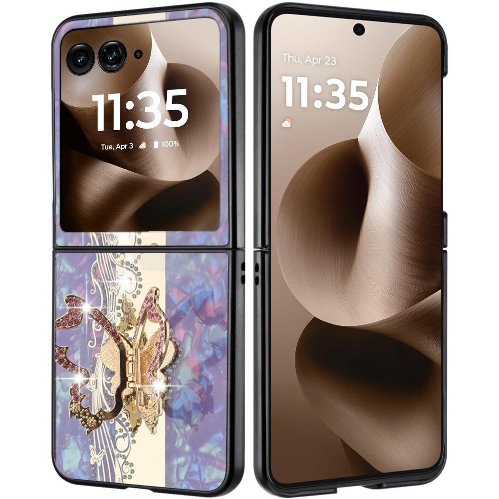 For Motorola Razr+ PLUS 2025 /2024 Diamonds 3D Butterfly Bling Sparkly Glitter Ornaments Engraving Hybrid with Stand Fashion Case Cover