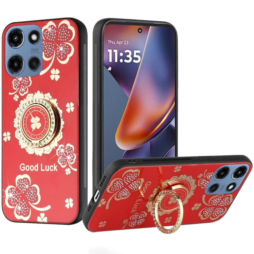 For Motorola Moto G Play 5G 2026 Diamonds 3D Fashion Bling Sparkly Glitter Ornaments Engraving Hybrid with Ring Stand Case Cover