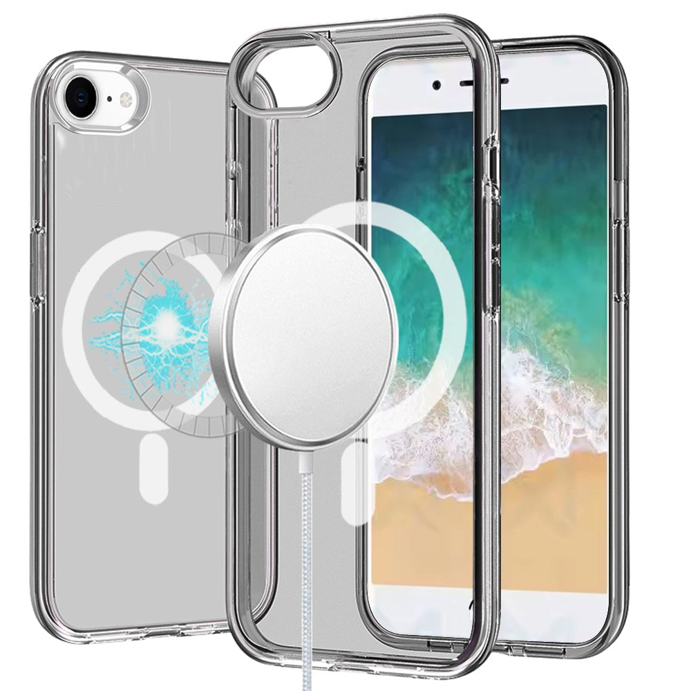 For Apple iPhone 17 Pro Max MagSafe Compatible Transparent Hybrid Case with Magnetic Circle, Shock Absorption TPU Rubber Case Cover Smoke Gray