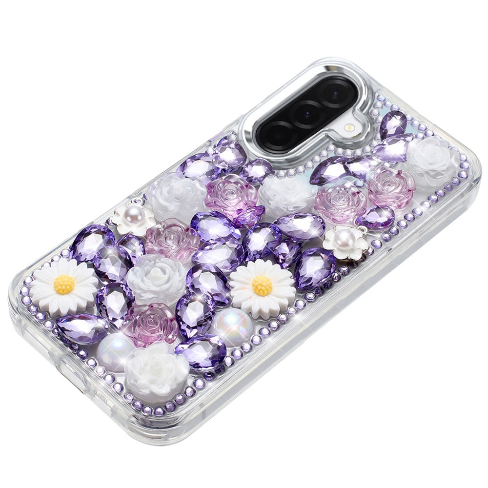 Phone Case for Samsung Galaxy A27 Full Bling Rhinestone Glitter Floral Luxury Hybrid Shockproof Stylish Sparkling Protective Designer Ornament Cover