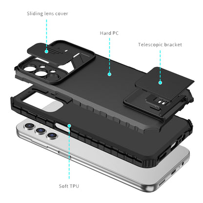 For Samsung Galaxy A52 5G Hybrid Hard PC & TPU Rubber Shockproof with Kickstand & Covered Camera Protection Case Cover Black