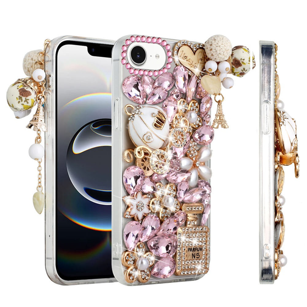For Apple iPhone 17E /16E Bling Crystal 3D Full Diamonds Luxury Sparkle Rhinestone Hybrid Case Cover Ultimate Multi Ornament White