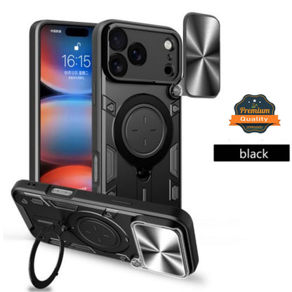 For Apple iPhone 17 Pro Hybrid Shockproof with Magnetic Ring Stand, Compatible with Magsafe & Sliding Camera Lens Protector Case Cover