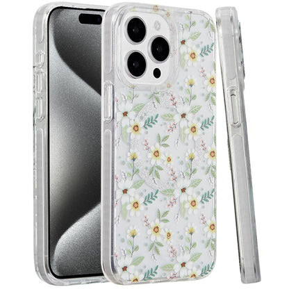 For Apple iPhone 16 Pro (6.3") Floral Pattern Design Cute Clear Hybrid Compatible with Magsafe Double Layer Soft TPU Hard PC Case Cover