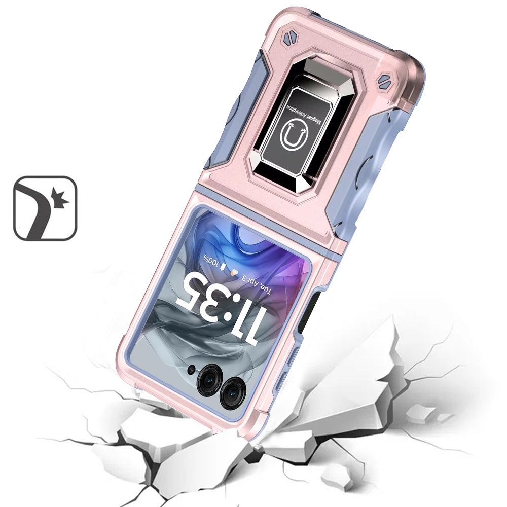 For Motorola Razr 2025 /2024 Hybrid Stand Magnetic Ring Holder Kickstand Heavy Duty Rugged Drop Silicone & Hard PC Shockproof Case Cover