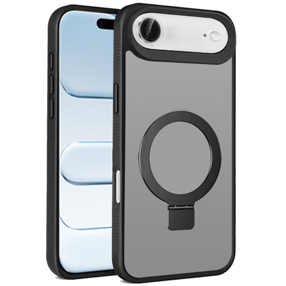 For Apple iPhone 17 (6.3") Magnetic Circle Kickstand with MagSafe Compatibility, Matte Skin, Rugged Bumper, and Ring Holder Case Cover Black