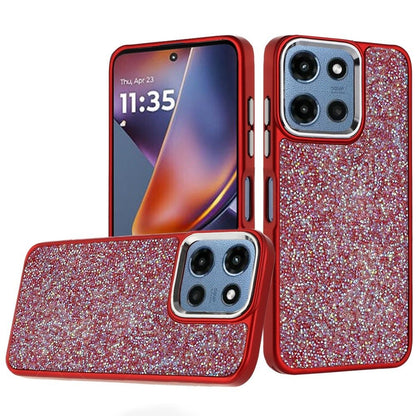 For Motorola Moto G 5G 2026/2025 Crystal Sparkle Diamond Glass Full Mini Glitter Bling Frame TPU Hybrid Protective Case Cover Red