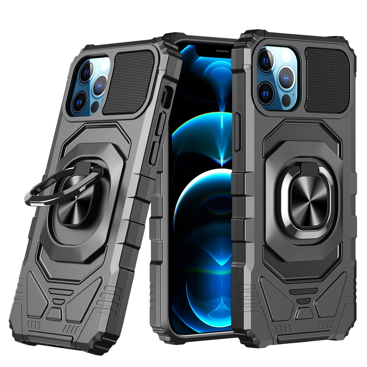 For iPhone 15 Plus (6.7") Hybrid Dual Layer with 360° Rotate Magnetic Ring Stand Holder Kickstand TPU Rugged PC Shockproof Case Cover Black
