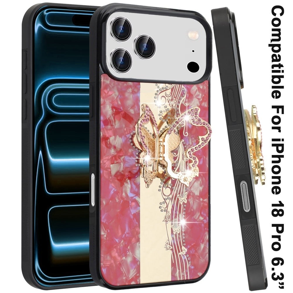 Phone Case for Apple iPhone 18 Pro Diamond 3D Fashion Floral Glitter Engraved Luxury Bling Hybrid Shockproof Chrome Edge Protective Grip Cover