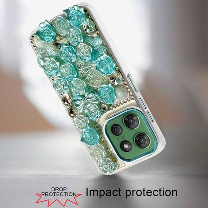 For Motorola Moto G Power 5G 2026 /2025 3D Diamond Floral Roses Flower Bling Stone Hybrid, Sparkly Rhinestone Gemstone Back Shockproof Case Cover