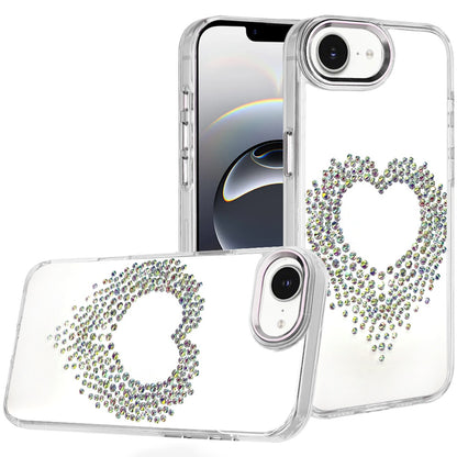 For Apple iPhone 17E /16E Angel Hearts Bling Glitter Diamond Hybrid TPU Cover, Colorful Frame Shockproof Protective Back Case Cover Silver