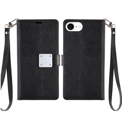 For Samsung Galaxy S20 5G Wallet Case with ID/ Card Holder, Wristlet Strap, Magnetic TPU Protective Shockproof Folio Flip Case Cover Black