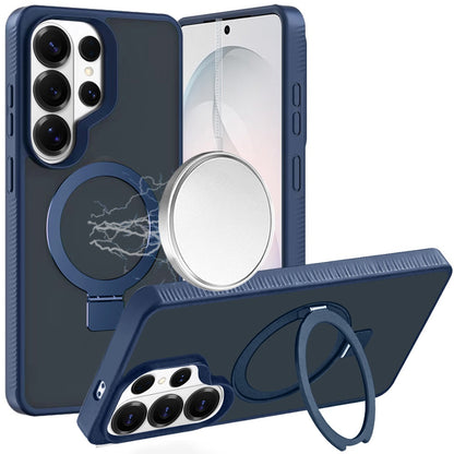 For Samsung Galaxy S26 Ultra Magnetic Circle Kickstand with MagSafe Compatibility, Matte Skin, Rugged Bumper, and Ring Holder Case Cover Blue