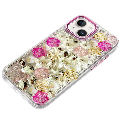 Phone Case for iPhone 15 Plus (6.7") Luxury Rose Bling Rhinestone Glitter Floral Hybrid Shockproof Stylish Protective Designer Ornament Sparkle Cover