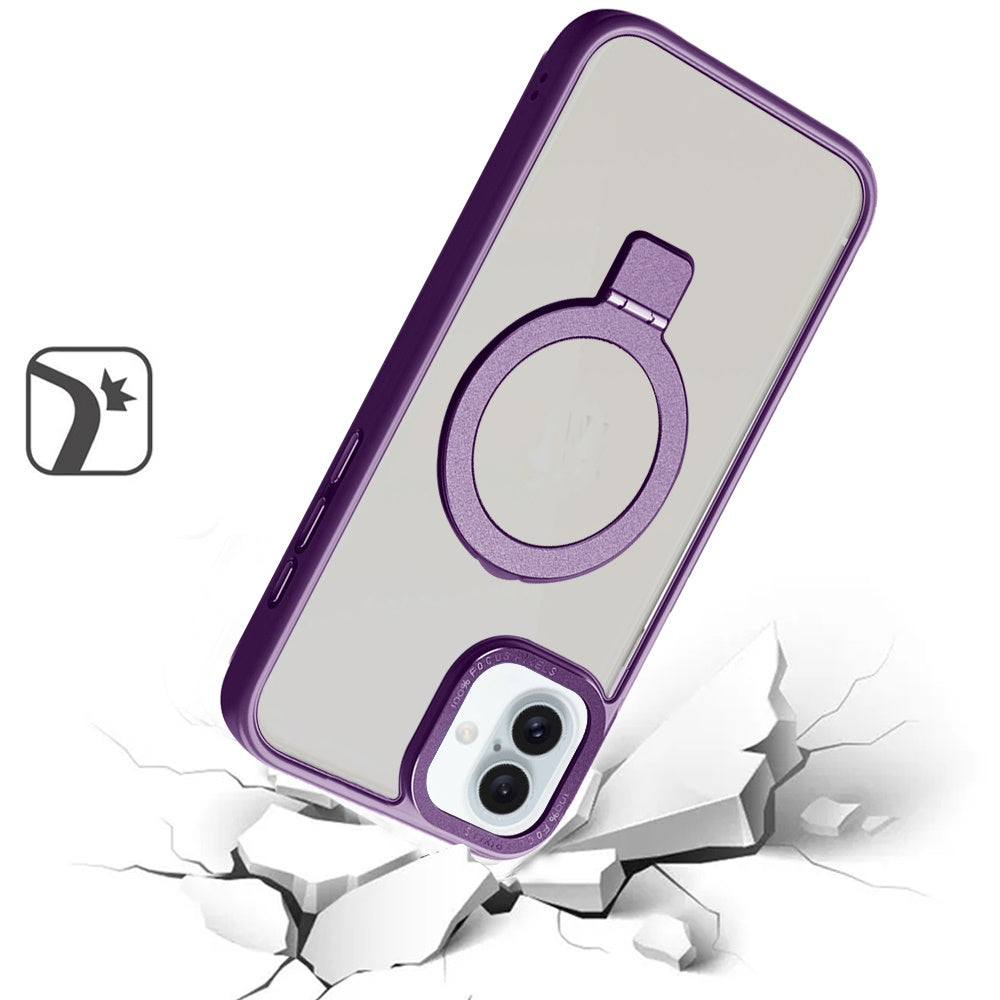 For Apple iPhone 17E /16E Magnetic Metal Matte with Built-in MagSafe Stand, Hybrid Shockproof Armor, TPU Frame Case Cover Purple