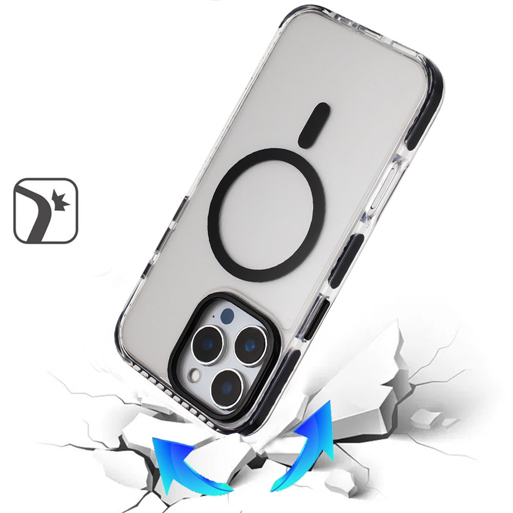 For Apple iPhone 14 /13 Transparent Hybrid with Color-Matched Magnetic Circle, Rubber TPU Frame Hard PC Shockproof Case Cover