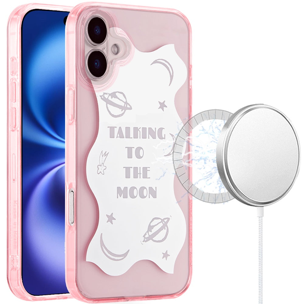 For Apple iPhone 17 Pro Stylish Pattern Fashion IMD Printed Design TPU Double Layer Slim Shockproof with Magnetic Back Case Cover Talking to the moon