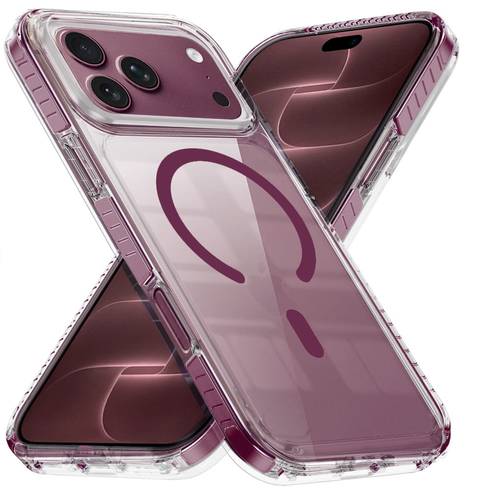 Phone Case for Apple iPhone 18 Pro/ iPhone 17 Pro Transparent Magnetic Shockproof Colored Edge Hybrid Case Slim Durable Grip Clear Protective Soft TPU Cover Purple