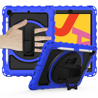 Tablet Case for Apple New iPad (9.7 inch), iPad 6th/5th Gen 2018 2017 360 Rotating Back Hybrid Heavy Duty Kickstand Hand Strap Shoulder Strap Full Body Drop Protection Cover Blue