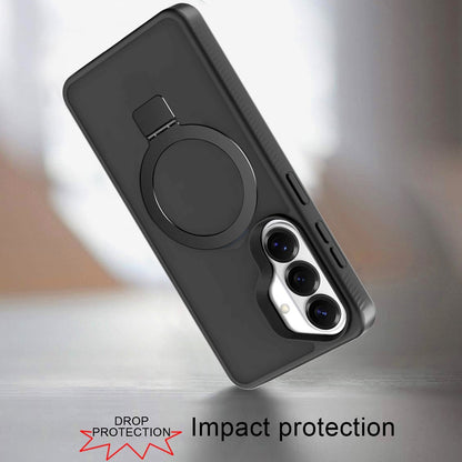 For Samsung Galaxy S23+ / S23 Plus Magnetic Circle Kickstand with MagSafe Compatibility, Matte Skin, Rugged Bumper, and Ring Holder Case Cover Black