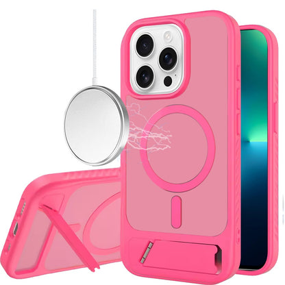 Phone Case for Apple iPhone 13 Pro Max Matte Magnetic Metal Kickstand Shockproof Grip Anti Slip Durable Protective Heavy Duty Hybrid Cover Hotpink