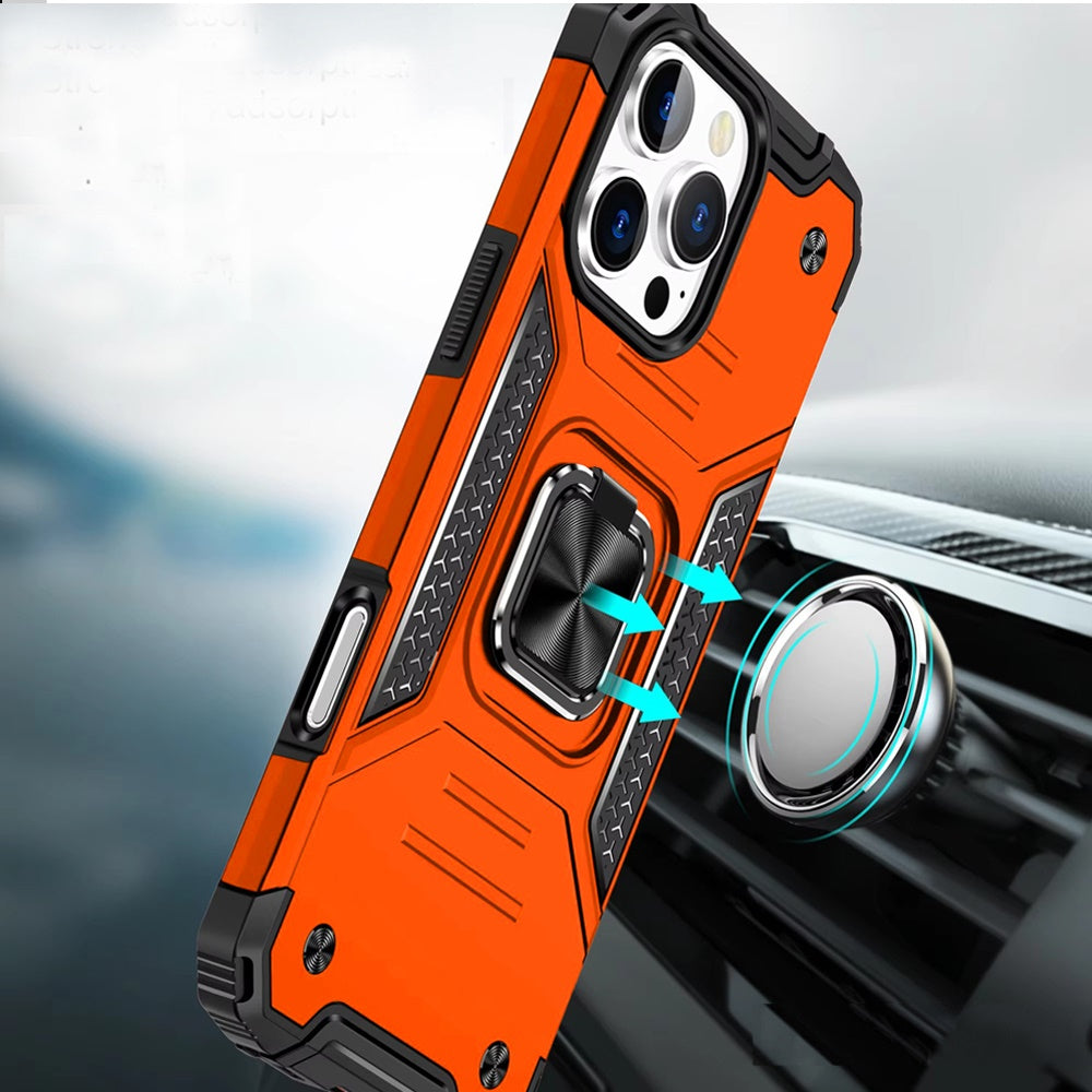 For iPhone 16 Pro Max (6.9") Armor Hybrid Magnetic Stand with Ring Holder Kickstand Shockproof Heavy-Duty Durable Rugged TPU Dual Layer Case Cover Cosmic Orange