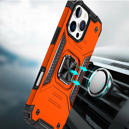 For iPhone 16 Pro Max (6.9") Armor Hybrid Magnetic Stand with Ring Holder Kickstand Shockproof Heavy-Duty Durable Rugged TPU Dual Layer Case Cover Cosmic Orange