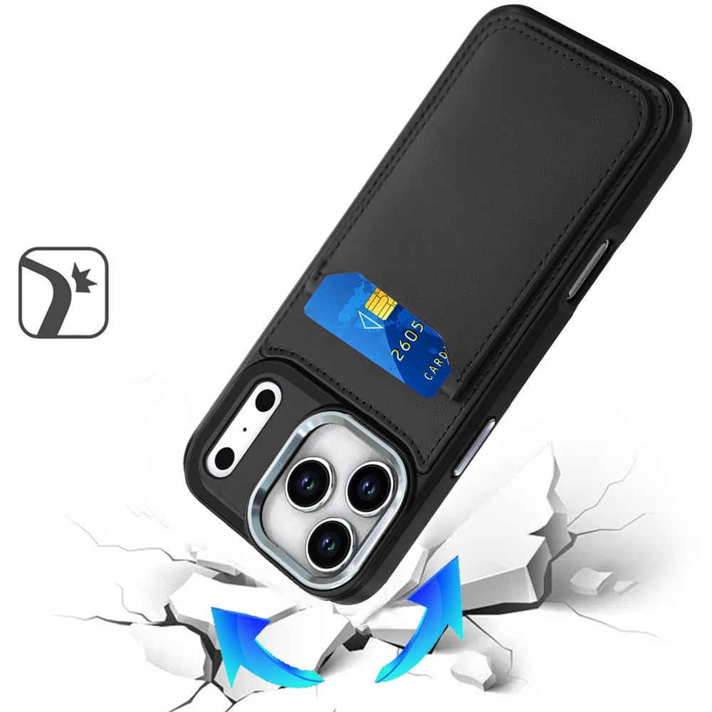 Phone Case for Apple iPhone 17 Pro Max (6.9") Credit Card Holder Mirror PU Leather Wallet Shockproof Grip Slim Protective Hybrid Magnetic Style Durable Cover Black