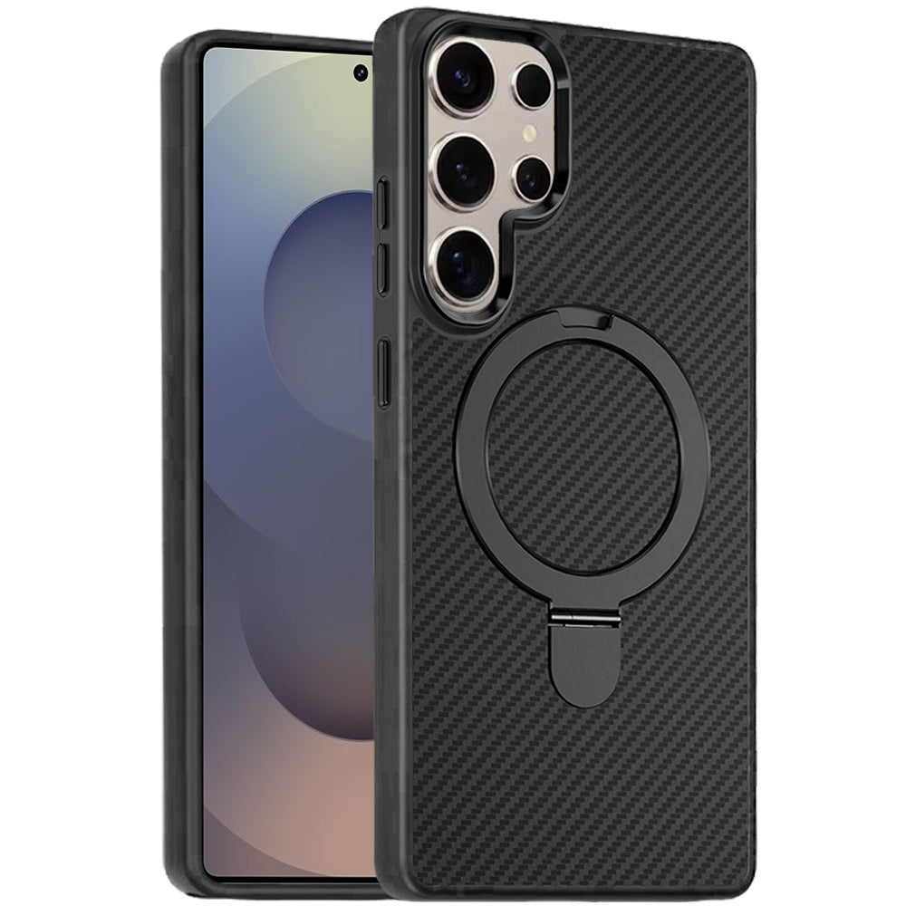 Carbon Fiber Magnetic Ring Stand Hybrid Shockproof AntiSlip Grip Kickstand Military Drop Protection Matte Finish