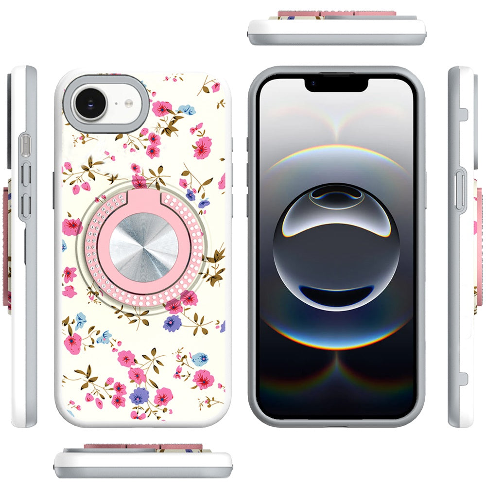 For Apple iPhone 17E /16E Pattern Design Hybrid with Invisible Ring Stand & Magnetic Back, Shockproof Protective Grip Case Cover