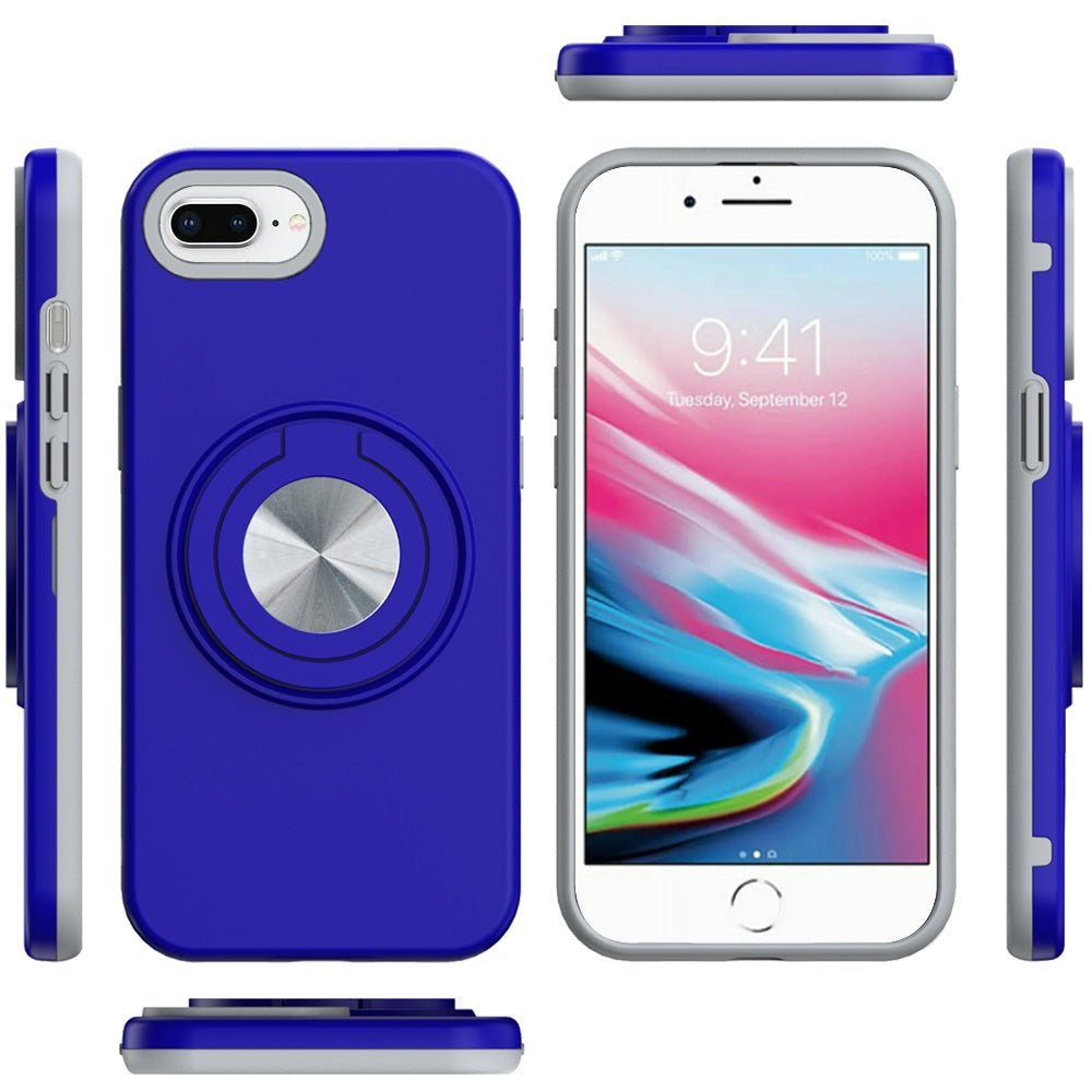 For Apple iPhone 8 Plus /7 Plus Metal Matte Hybrid with Invisible Rotational Ring Stand, Car Mount Friendly, Military Grade Slim Fit Sturdy Case Cover