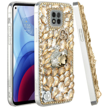 For Samsung Galaxy Z Fold 7 Bling Crystal 3D Full Diamonds Luxury Sparkle Rhinestone Hybrid Protective Case Cover Gold Swan Crown Pearl