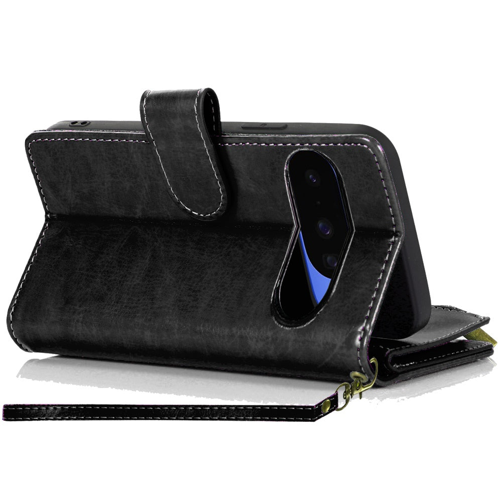 Phone Case for Google Pixel 11 / 11 Pro Luxury Leather Wallet Card Holder Zipper Pocket Money Storage Protective Grip Design with Strap Cover
