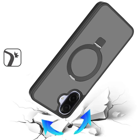 Phone Case for Samsung Galaxy A07 5G Magnetic Ring Stand Full Rotation Matte Shockproof Grip Anti Slip Durable Camera Protection Hybrid Cover
