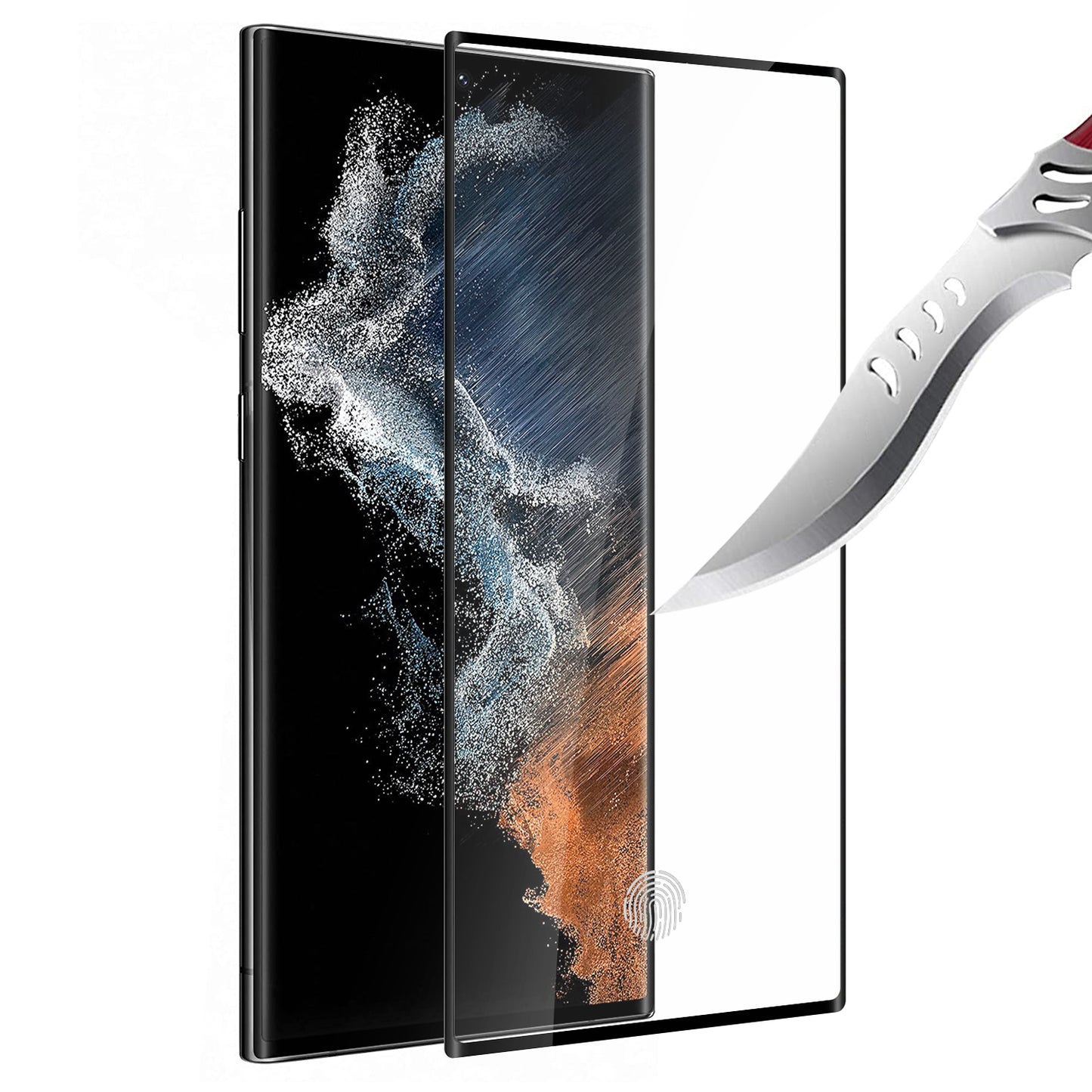 For Samsung Galaxy S22 Ultra Tempered Glass Screen Protector with Fingerprint Unlocking 3D Curved Edge Full Glue & Full Coverage Protector Black
