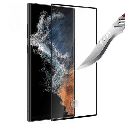 For Samsung Galaxy S22 Ultra Tempered Glass Screen Protector with Fingerprint Unlocking 3D Curved Edge Full Glue & Full Coverage Protector Black