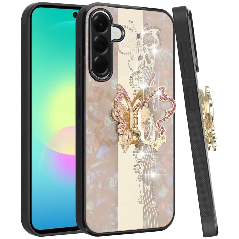 Phone Case for Samsung Galaxy A27 5G Diamond 3D Fashion Floral Glitter Engraved Luxury Bling Hybrid Shockproof Chrome Edge Protective Grip Cover