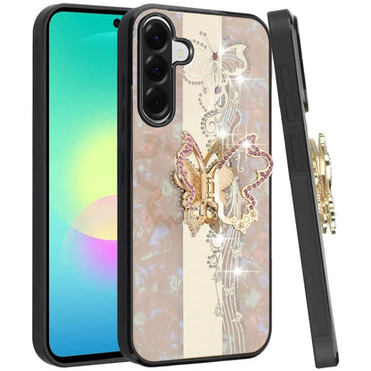 Phone Case for Samsung Galaxy A27 5G Diamond 3D Fashion Floral Glitter Engraved Luxury Bling Hybrid Shockproof Chrome Edge Protective Grip Cover