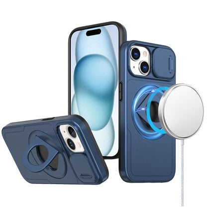 For Apple iPhone 16 Plus (6.7") Full Coverage with Camera Window, Magnetic Circle, Rotatable Ring Stand, MagSafe Compatible, Shockproof Hybrid Protectiv Case Cover