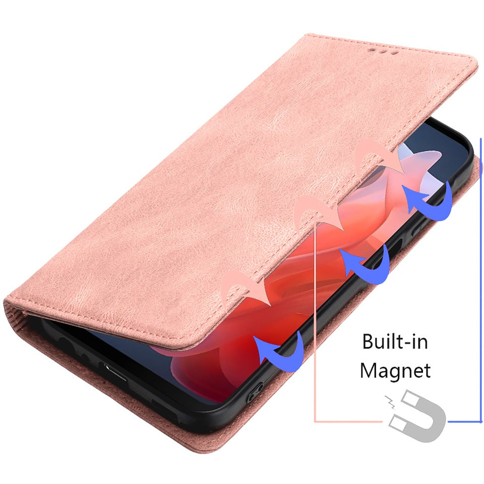 For Motorola Moto G Power 5G 2026 Wallet Pouch with Credit Card Holder Flip, Magnetic Closure Vegan Leather and Stand Case Cover Rose Gold