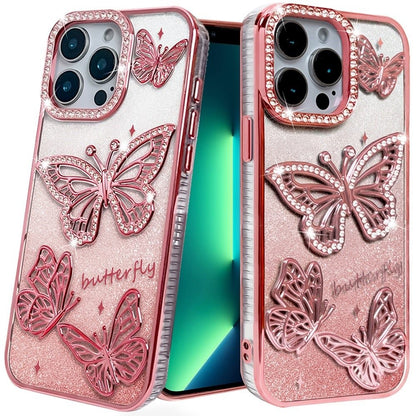 Phone Case for Apple iPhone 13 Pro Max Butterfly Freedom Shimmer Glitter Thick TPU Shockproof Anti Slip Durable Protective Design Cover Gold