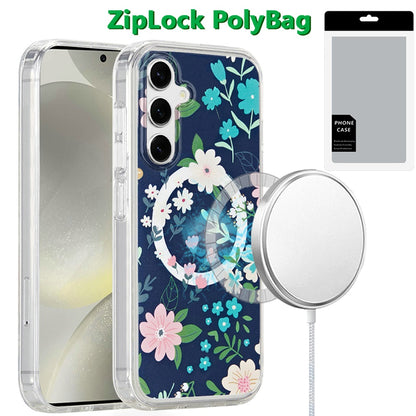 For Samsung Galaxy S25 /S24 Cute Fashion Pattern Design, Durable Shockproof Slim TPU Hard Back, MagSafe Compatible Case Cover Nightly Floral