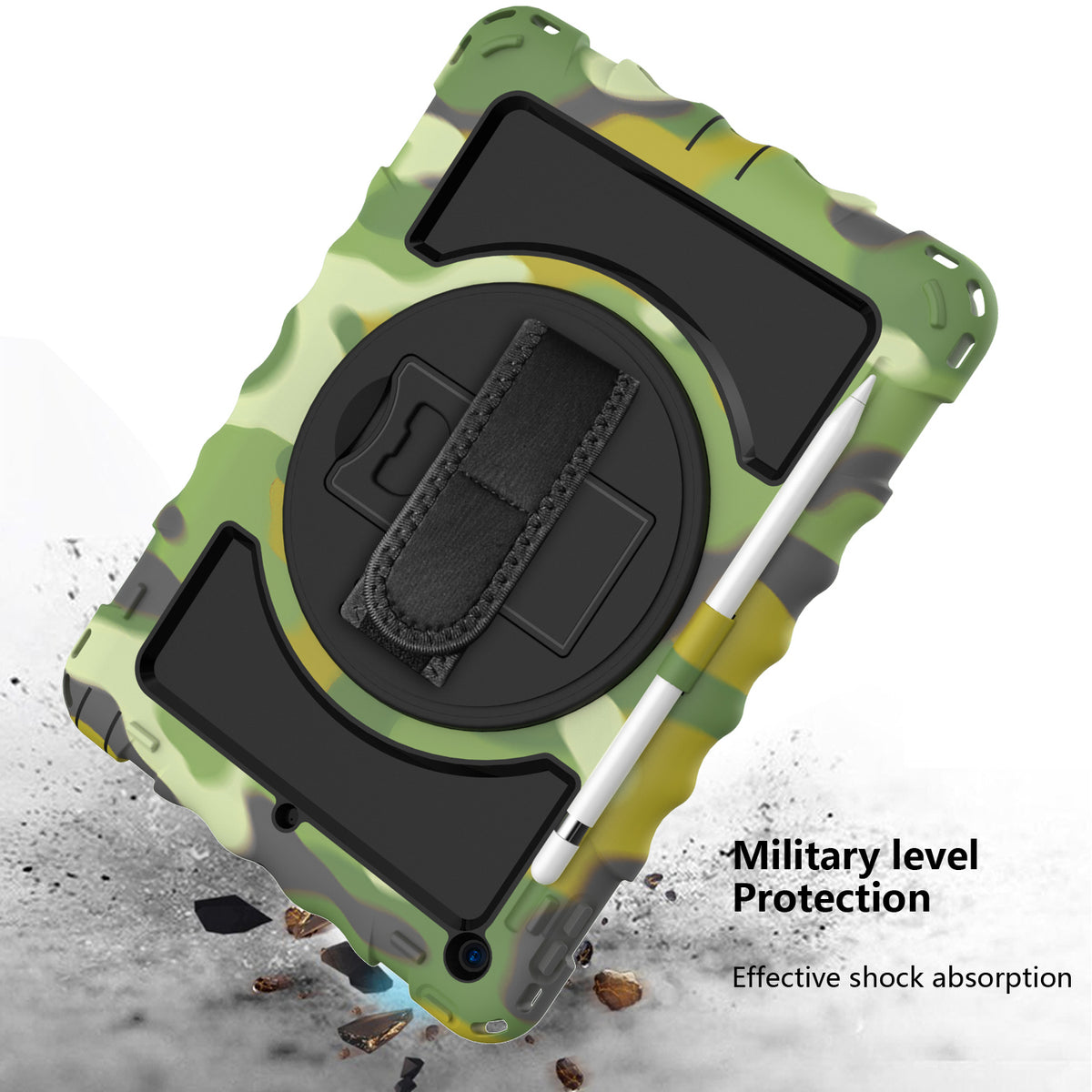 Tablet Case for Apple iPad 9th 8th 7th Gen (10.2 inch) 360 Rotating Hybrid Heavy Duty Kickstand Hand Strap Shoulder Strap Full Body Drop Protection Cover Green