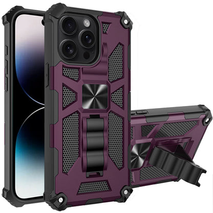 Phone Case for Apple iPhone 14 Pro Max Built in Magnetic Hiden Kickstand Shockproof Rugged Armor Grip Hybrid Heavy Duty Anti Slip Protective Style Cover Purple