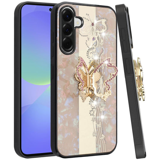 For Samsung Galaxy A37 Diamonds 3D Butterfly Bling Sparkly Glitter Ornaments Engraving Hybrid with Stand Fashion Case Cover