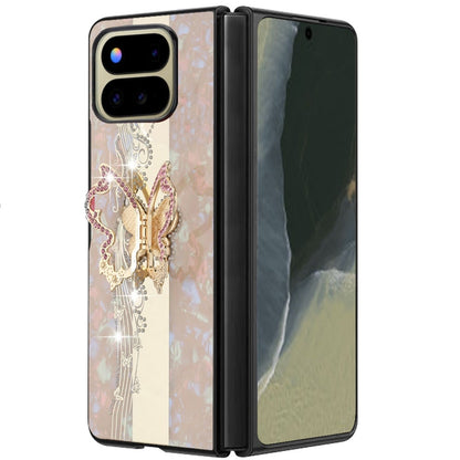 Phone Case for Google Pixel 11 Pro Fold Diamond Glitter Butterfly Engraved Ring Stand Luxury Bling Hybrid Shockproof Chrome Edge Protective Durable Grip Cover